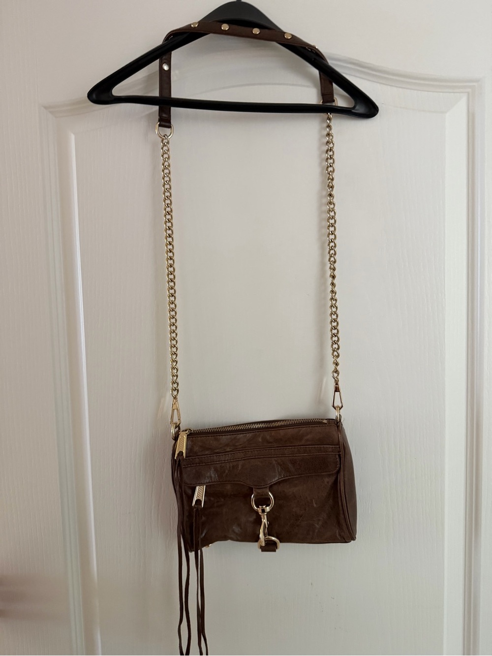 Rebecca Minkoff Brown Leather Crossbody with Gold Chain Strap